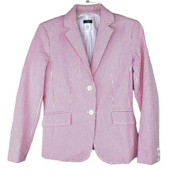 J. Crew Jackets & Blazers - J.Crew Pink White pinstripe Seersucker blazer size 4